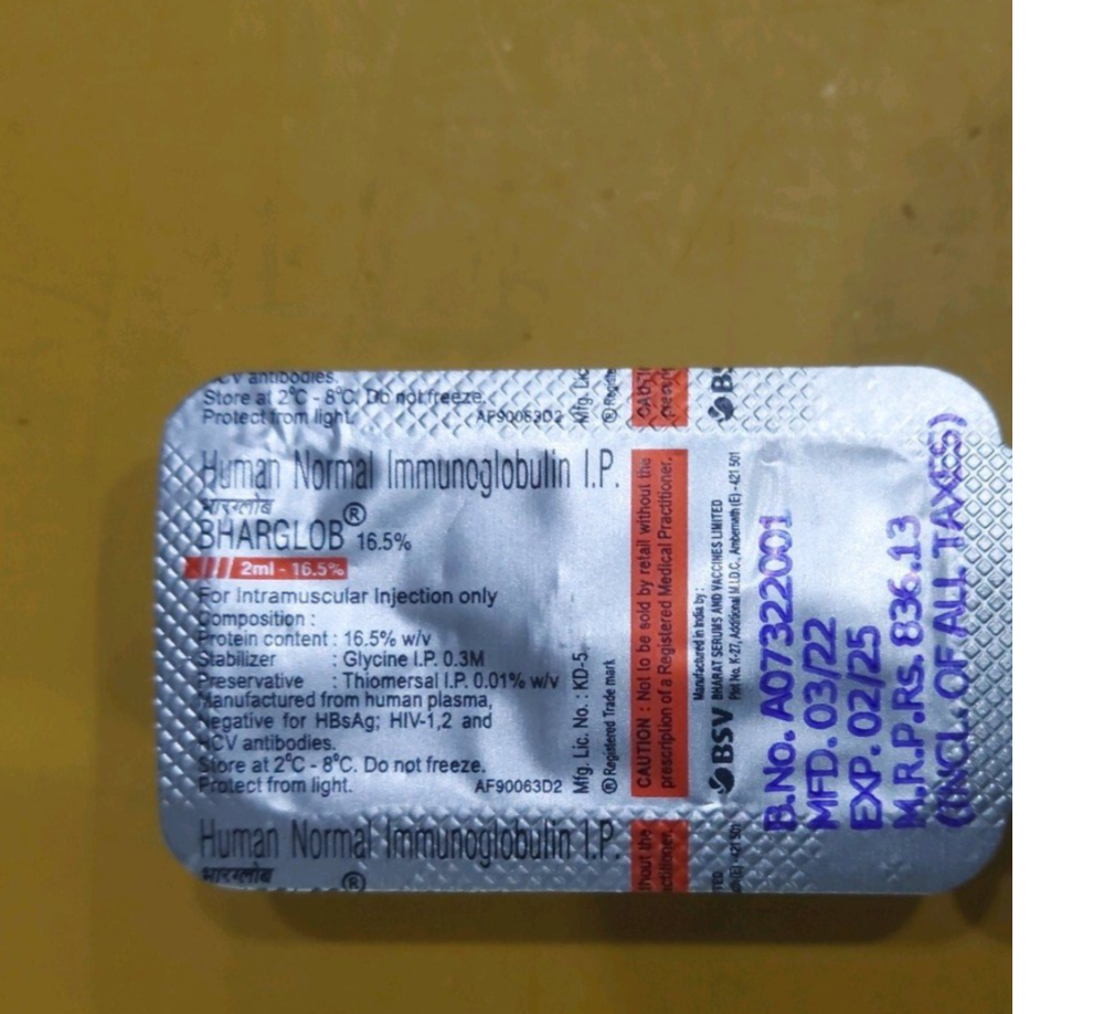 bharglob Human Normal Immunoglobulin (16.5% w/v) injection